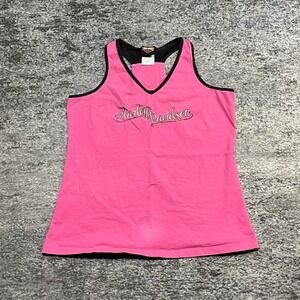 Harley Davidson Tank Top Womens XL Pink Black Embroidered Logo Biker